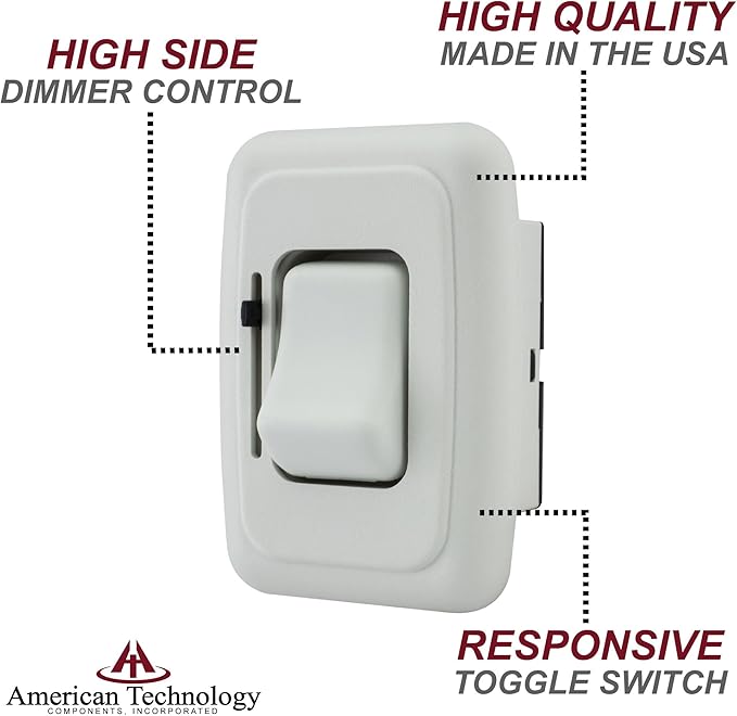 12 Volt DC Dimmer Switch for LED, Halogen, Incandescent - RV, Auto, Truck, Marine, and Strip Lighting (Slider, White)