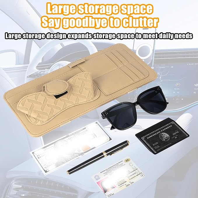 Sun Visor Organizer for Lincoln Navigator 2010-2025 Multifunctional PU Leather Organizer with Sunglasses Holder Pocket Car Interior Accessories, Beige Style