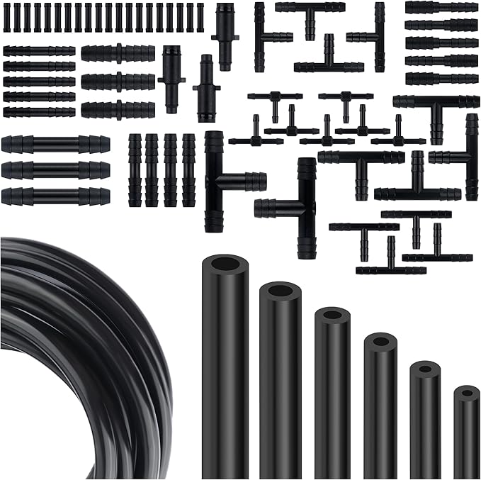 Multipurpose Vacuum Line Kit,6PCS 5Ft Vacuum Hose Automotive+64PCS Vacuum Line Connectors,Max 130PSI Silicone Hose for Variet