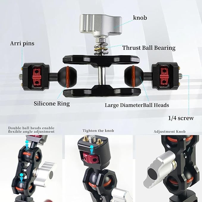 CNC Machined 6in Suction Cup Camera Mount with Ball Head Magic Arm, 1/4" ARRI Holes, Quick Release Car Mount with Phone Holder & Action Camera Adapter Compatible with DJI OSMO Pocket 3 Insta360 iPhon