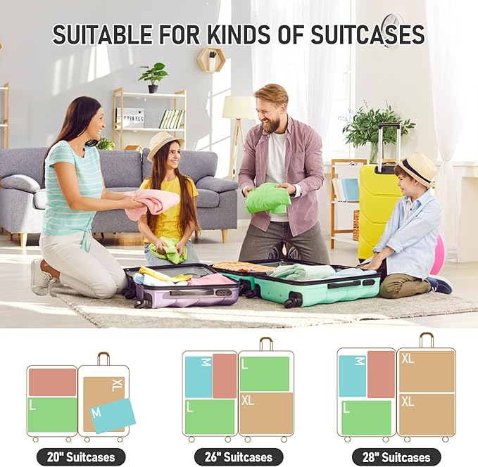6 Set Compression Packing Cubes, Suitcase Organizer, Lightweight Travel Essentials, Compression Bags For Travel Accessories L