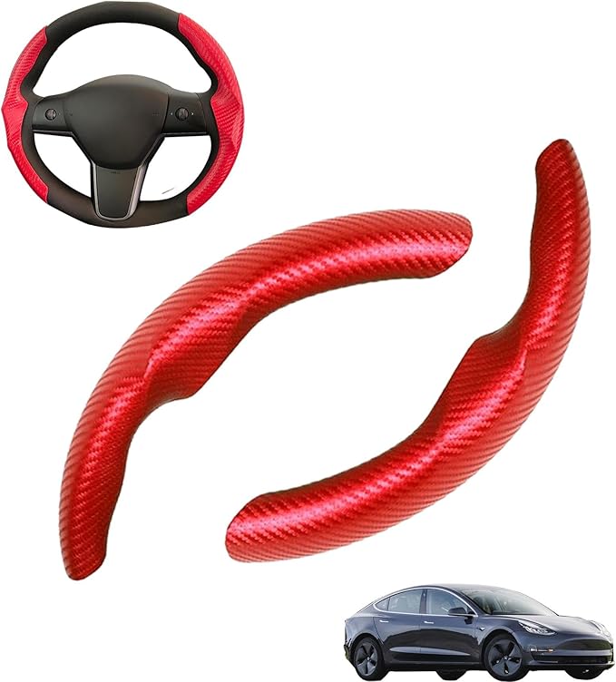 for Tesla 2017-2023 Model 3 and 2020-2024 Model Y Steering Wheel Cover Trim Interior Decoration Protection Accessories(M3/My-Red)