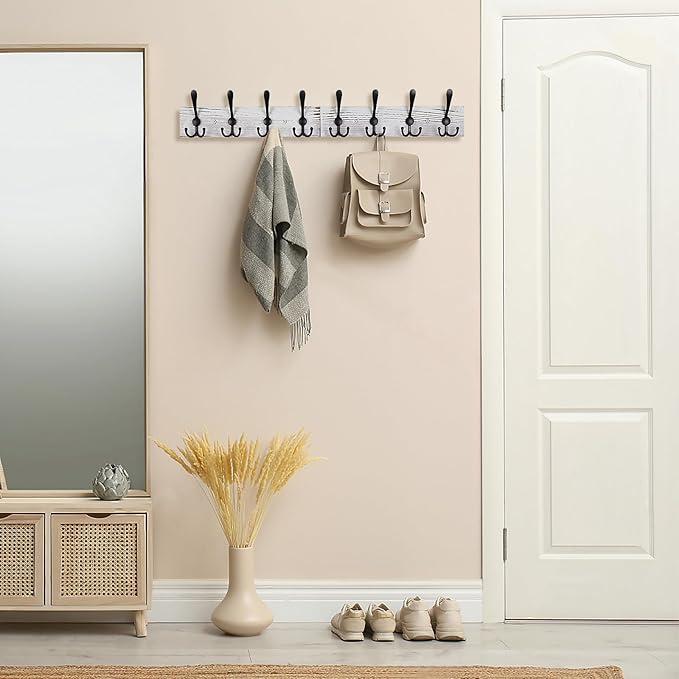 Coat Rack Wall Mount 31.5'' Coat Hanger Wall Mount Old White Coat Hooks for Wall Rustic Towel Racks for Bathroom Living Room 
