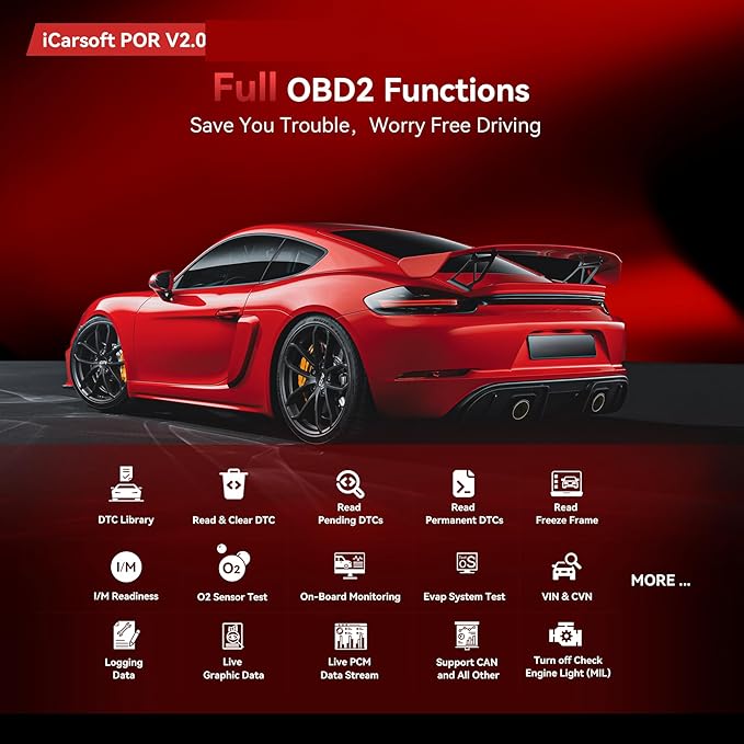 OBD2 Scanner Diagnostic Tool for Porsche/Cayenne, iCarsoft POR V2.0 Code Reader Battery Registration for Porsche, All System