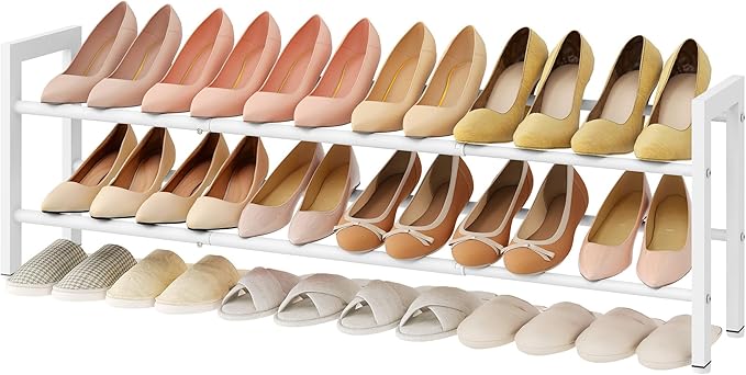 FAVOOSTY 2-Tier Expandable Shoe Rack, Adjustable Shoe Shelf Storage Organizer Space Saving Metal Free Standing Shoe Rack for 