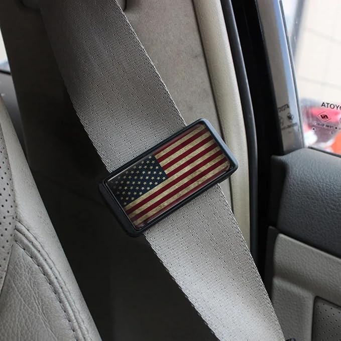 2PCS American Flag Car Seatbelt Adjuster car Universal Car Seat Belt Pads Cover for More Comfortable Driving, Seat Belt Shoulder Strap
