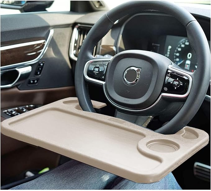 Steering Wheel Tray,Car Table Food Trays for Eating,Laptop Mount,Cars Desk for Driver,Fit Most Auto Vehicle Steering Wheels (Beige, Medium)
