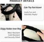 Car Headrest Pillow & Steering Wheel Cover Set with Cute Big-Eyed Furball Travel Neck Support Pillow Fur Car Interior Accessory (Black Ring Cover)