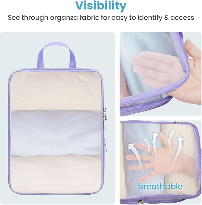 Cambond Mesh Compression Packing Cubes - 6 Piece Expandable See Through Packing Cubes for travel with Shoe and Makeup Bag, Tr