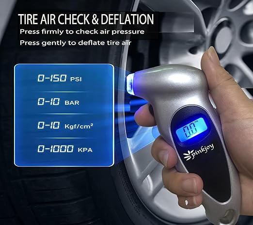 PINKJOY Digital Tire Pressure Gauge 3 Pack 150 PSI, 4 Settings, Tire Gauge for Car, Truck, Motorcycle, Bicycle with Backlit LCD and Non-Slip Grip (Silver)
