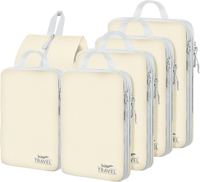 6 Set Compression Packing Cubes, Suitcase Organizer, Lightweight Travel Essentials, Compression Bags For Travel Accessories L