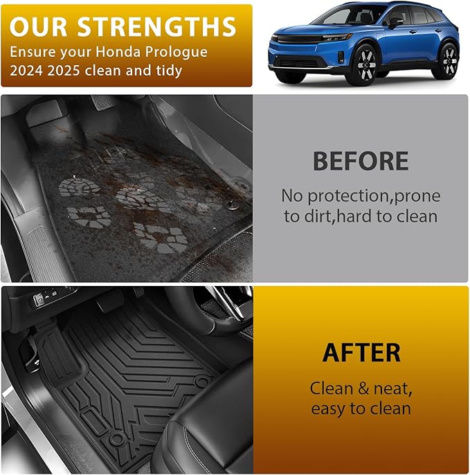 Powerty Floor Mat for Honda Prologue & Chevrolet Blazer EV 2024 2025 2026, All Weather TPE Custom Trunk Cargo Mat Liner with Backrest Mat Replacement for Honda Prologue Accessories