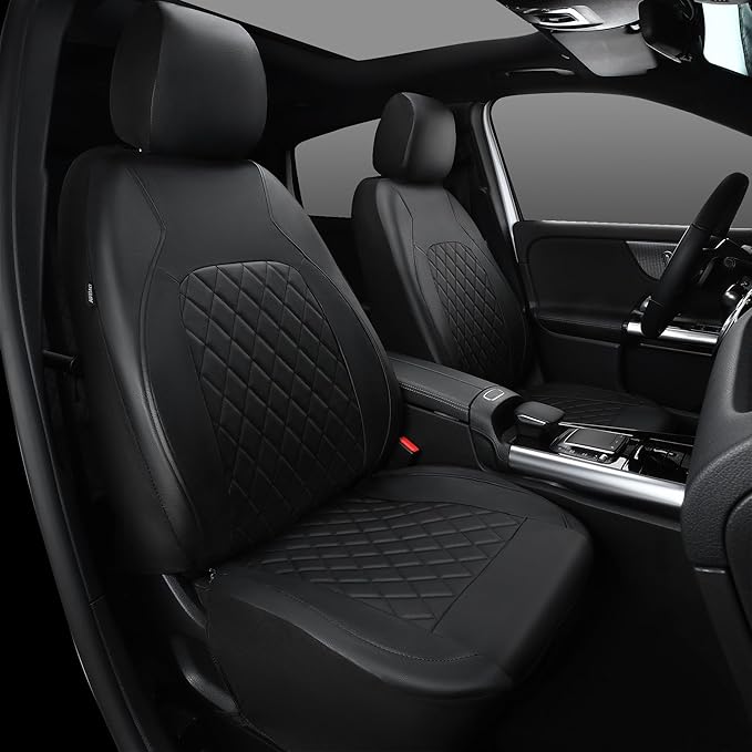 Universal Pu Leather Car Seat Covers Front Seats only, Airbag Compatible, Water-Resistant Durable Premium Vinyl, Fit for 95% 