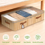 Livole 2 Pack Bamboo Under Bed Storage, 6 inches Underbed Storage Containers, 56L XXL Under Bed Storage Bins with Clear Lid &