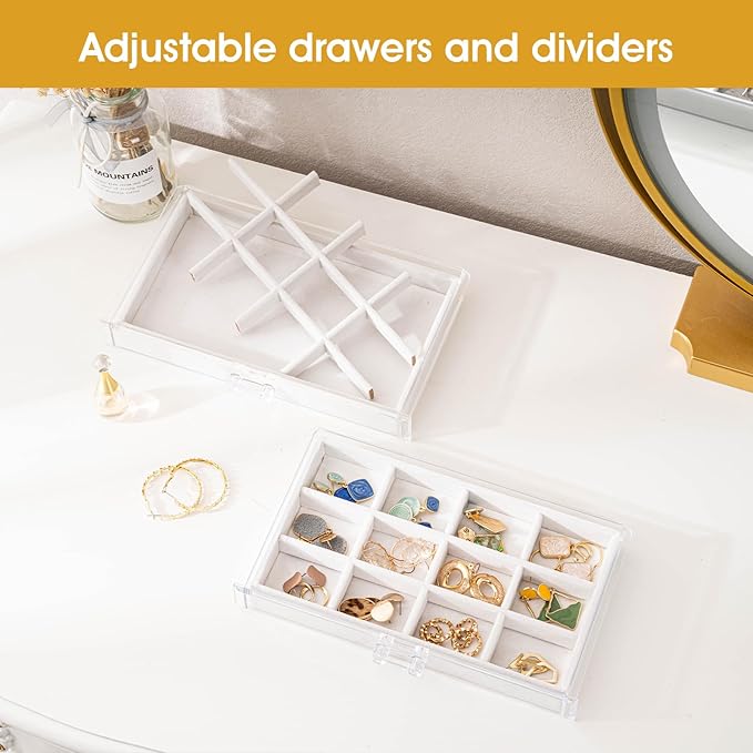 ProCase Earring Holder Organizer Jewelry Box with 8 Drawers, Acrylic Clear Earring Case with Adjustable Velvet Trays for Wome