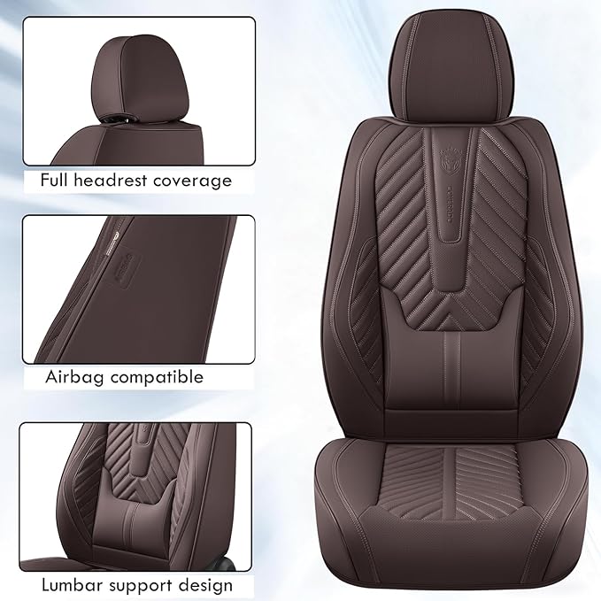 Coverado Front Seat Covers, Waterproof Leather Car Seat Protector, Universal Fit for Most Cars (Brown)
