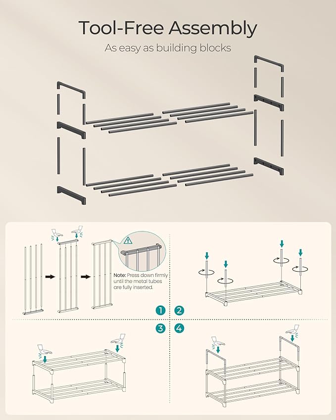 SONGMICS Shoe Rack, 2-Tier Shoe Organizer, Metal Storage Shelf, Upright or Upside Down, for 6-9 Pairs, Stackable, for Entrywa