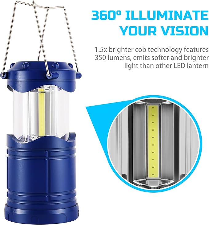 Lichamp LED Camping Lantern, 4 Pack Battery Powered Flashlight for Power Outages, Portable Collapsible Hanging Light Essentia