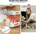 Under Sink Organizer, 2-Tier Dual Pull Out Cabinet Organizer Drawers With Smooth Circular Rail, Large Capacity Metal Mesh Sli