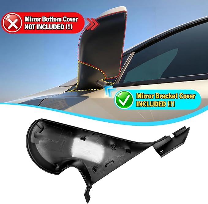 Jaronx Compatible with Tesla Model Y Mirror Holder Lower Cover 2018-2024, Left Driver Side Rearview Mirror Bracket Bottom Base Cover Replacement for Tesla Model Y Accessories 8202108