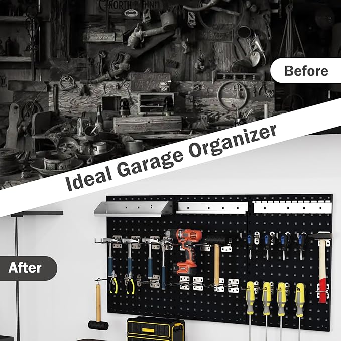 Goplus Garage Pegboard, Metal Pegboard Tool Organizer Kit with 3 Pegboards & 28 Pcs Hanging Accessories, Heavy Duty Wall Orga