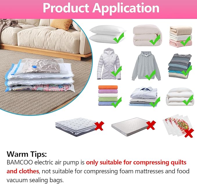 Electric Pump for Vacuum Storage Bags, Travel Vacuum Pump for Various Vacuum Seal Bags Portable Vacpack Air Pump for Compress