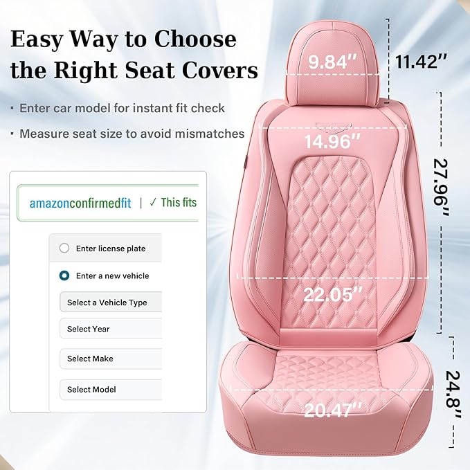 Coverado Full Set Car Seat Covers, Luxury Faux Leather Waterproof Seat Covers, Pink Car Seat Protectors, Universal Fit for Mo