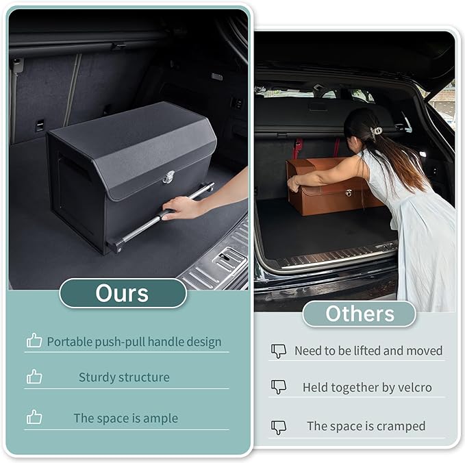 XCF Car Trunk Organizer, Leather Trunk Organizer for SUV with Lid and Sturdy Handle Car Storage Organizer (Black, 20.47 x 11.42