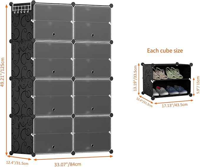 HOMIDEC Shoe Rack, 8 Tier Shoe Storage Cabinet 32 Pair Plastic Shoe Shelves Organizer for Closet Hallway Bedroom Entryway