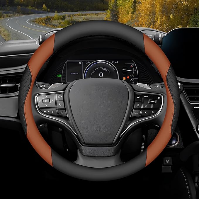 Steering Wheel Cover Universal Standard Size 14.5-15 inch, Breathable Microfiber Leather, Anti-Slip, Soft Grip, Sporty Design