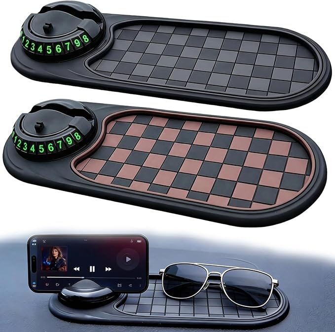 2 PCS Multifunction Car Anti-Slip Mat, All in One Car Organizer Pad,Universal Car Anti Slip Mat Phone Holder,Rotatable Vehicl
