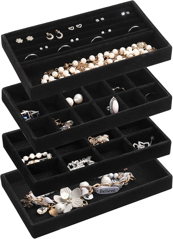 Frebeauty Jewelry Organizer Tray,Stackable Velvet Jewelry Trays,Drawer Inserts Earring Organizer For Women Jewelry Storage Di