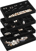 Frebeauty Jewelry Organizer Tray,Stackable Velvet Jewelry Trays,Drawer Inserts Earring Organizer For Women Jewelry Storage Di