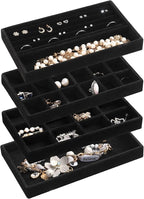 Frebeauty Jewelry Organizer Tray,Stackable Velvet Jewelry Trays,Drawer Inserts Earring Organizer For Women Jewelry Storage Di