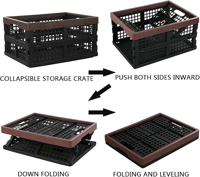 Kekow 15 L Black Plastic Collapsible Storage Basket, Folding Crates Storage, Set of 3