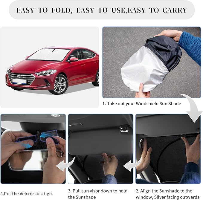 for Hyundai Elantra 2016-2020 Sun Shade Sunshade Windshield Cover, 4-Layer Front Window Shade Custom fit Elantra Sun Visor 240T Retractable Shade Shield Blocks UV Rays Cooler Car Accessories