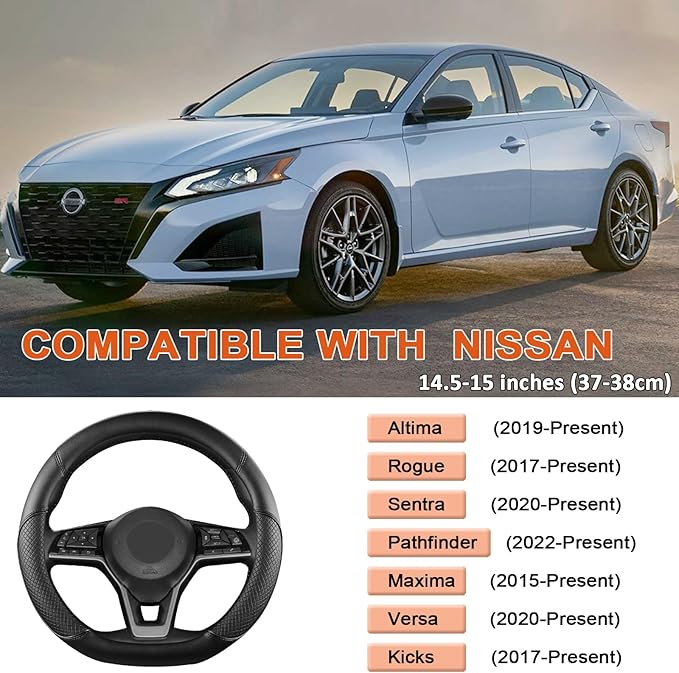 GIANT PANDA D Shape Steering Wheel Cover for Nissan Rogue Kicks - Auto Car Steering Wheel Cover Customized for Nissan Altima 
