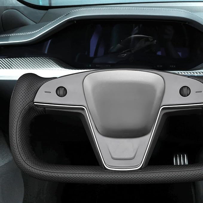 MEWANT Hand Stitched Tesla Model S Yoke Real Leather Steering Wheel Cover Wrap for Tesla Model S 2021-2023 / Model X 2021-2023 Tesla Yoke Steering Wheel Accessories(3D Style)