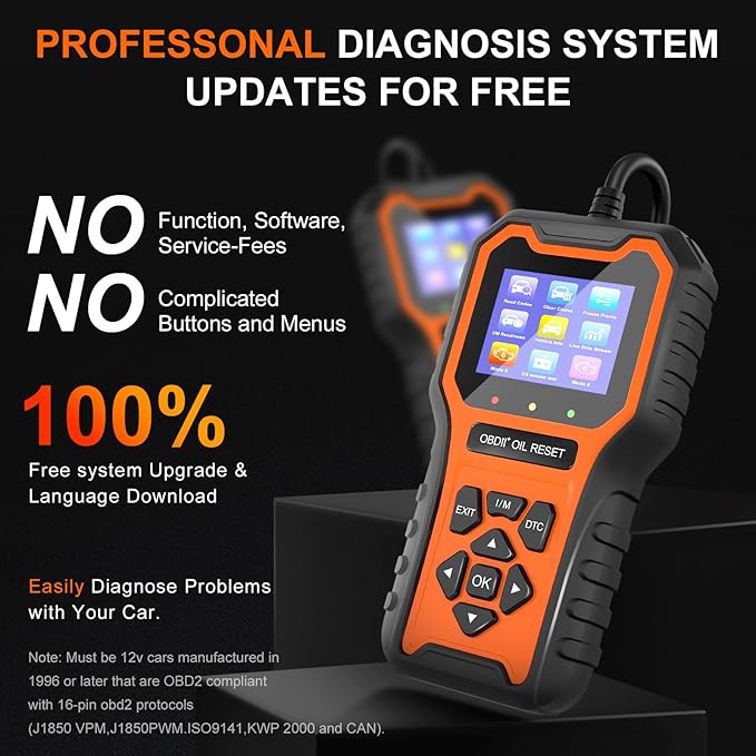 OBD2 Scanner, Code Reader OBDII Scan Tool for Check Engine Light/Oil Light Reset, Fast and Accurate Fault Diagnostic Scan Tool