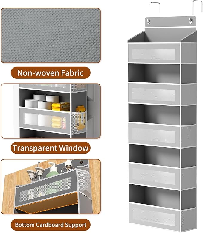 Over The Door Organizer, Over the Door Storage with 5 Large 10 Side Pockets, Hanging Door Organizer 44 lb Load Behind Door St