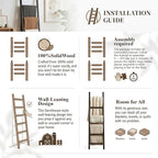 Wooden Blanket Ladder - 76in Natural Wood Color- Leaning Wall Decor for Bedroom, Bathroom, Living Room - Rustic Quilt Holder 