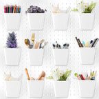 Tessco 12 Sets Pegboard Cups with Hooks Loops Large Bins White Pegboard Wall Organizer Peg Board Containers Square Box Shape 