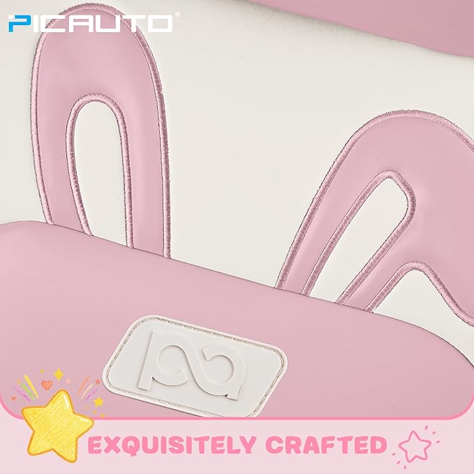 PIC AUTO Car Seat Covers, Cute Rabbit Premium Pink Leather Seat Covers, Universal Fit Front Seat Covers for Cars, Trucks, SUV