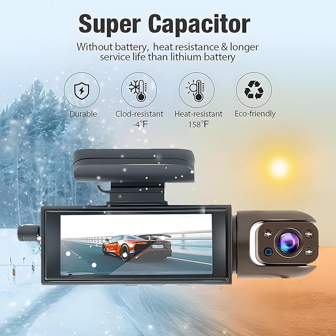 1080P Dash Camera Front and Inside,Dashcams for Cars with IR Night Vision Loop Recording G-Sensor 24Hr Parking (1080 P Front 