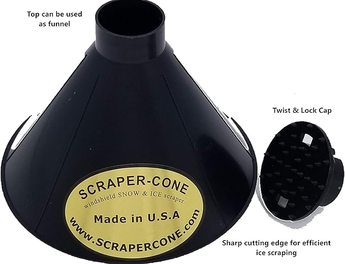 SCRAPER CONE®️ 3 Pack The Original Ice Scraper, Snow Removal Made in The USA Magical Frost Removal Funnel Shaped Cleaning Tool Car Windshield Deicer Magic Scrapers Instascrape Round Shovel Brush