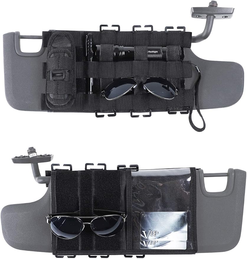 Savadicar Tactical Sun Visor Organizer Front Visor Storage Cover for 2007-2023 Jeep Wrangler JK JL & Gladiator JT, Interior Storage Accessories, Black, 1 PCS
