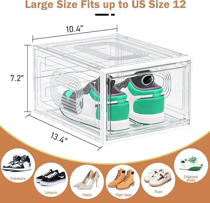 caktraie 10 Pack Thicken Shoe Organizer Stackable,Upgraded Sturdy Shoe Storage Box with Magnetic Door,Shoe Containers For Sne