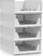 Sorbus 4 Pack Folding Closet Shelf Organizer for Clothes, Versatile Stackable Storage Baskets for Closet, Bathroom, Kitchen a