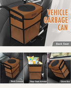 Car Trash Can with Lid, Cute Leakproof Car Trash Garbage Bag Hanging Vehicle Trash Bin Small Portable Automotive Garbage Cans Organizer for Back/Front Seat(Trapezoid,Brown)