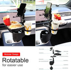 Car Large Cup Holder Expander, 5-in-1 Cupholder Extender with Phone Holder & Swivel and Detachable Snack Food Tray Table for 